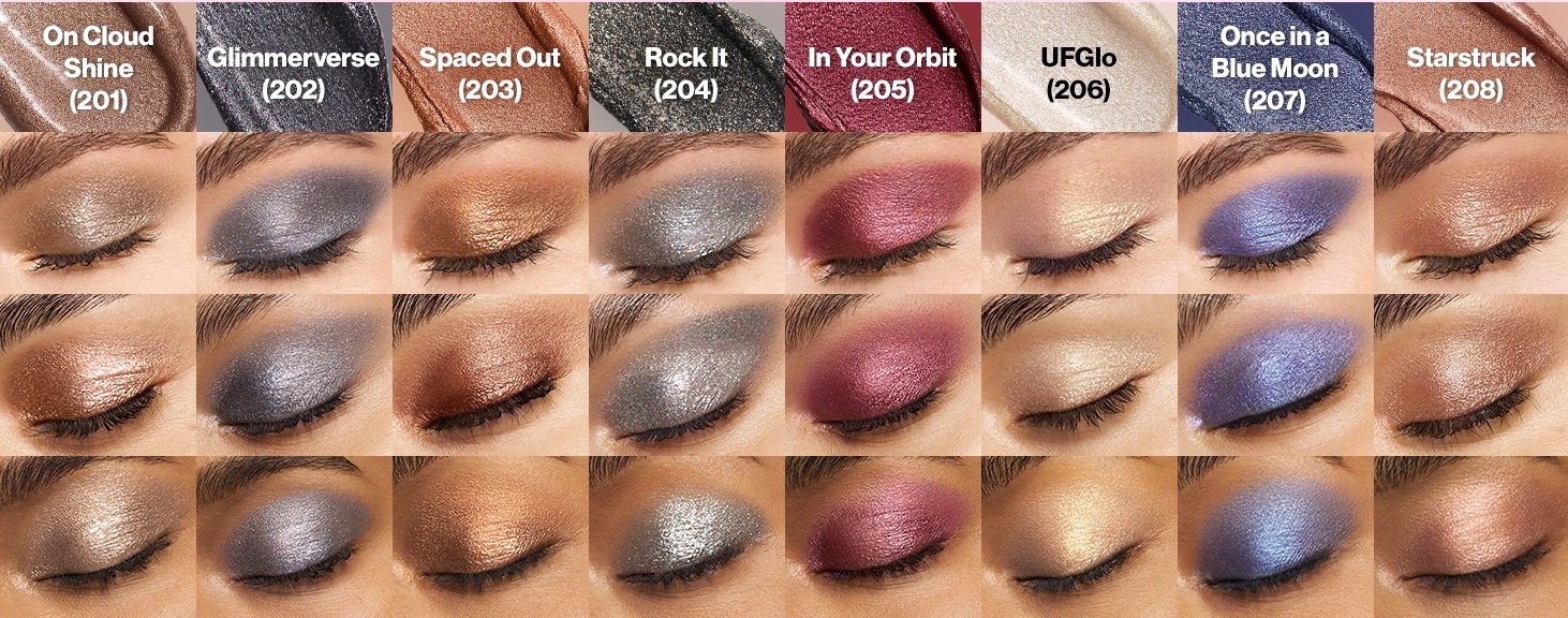 Revlon Glimmer Liquid Eyeshadows Starstruck, Spaced Out, In Your Orbit Swatches and Review