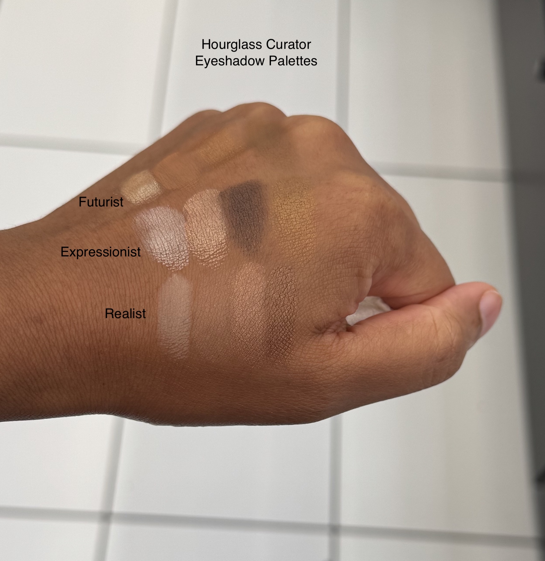 Hourglass Curator Eyeshadow Palette Futurist, Expressionist, Realist Swatches Medium Dark Skin