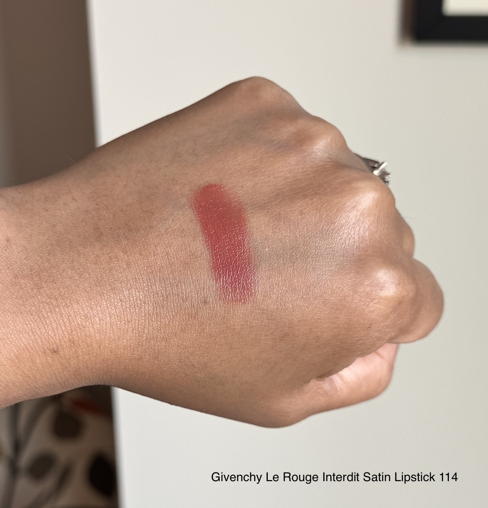 Givenchy Le Rouge Interdit Satin Lipstick 114 Swatch Medium Dark Skin