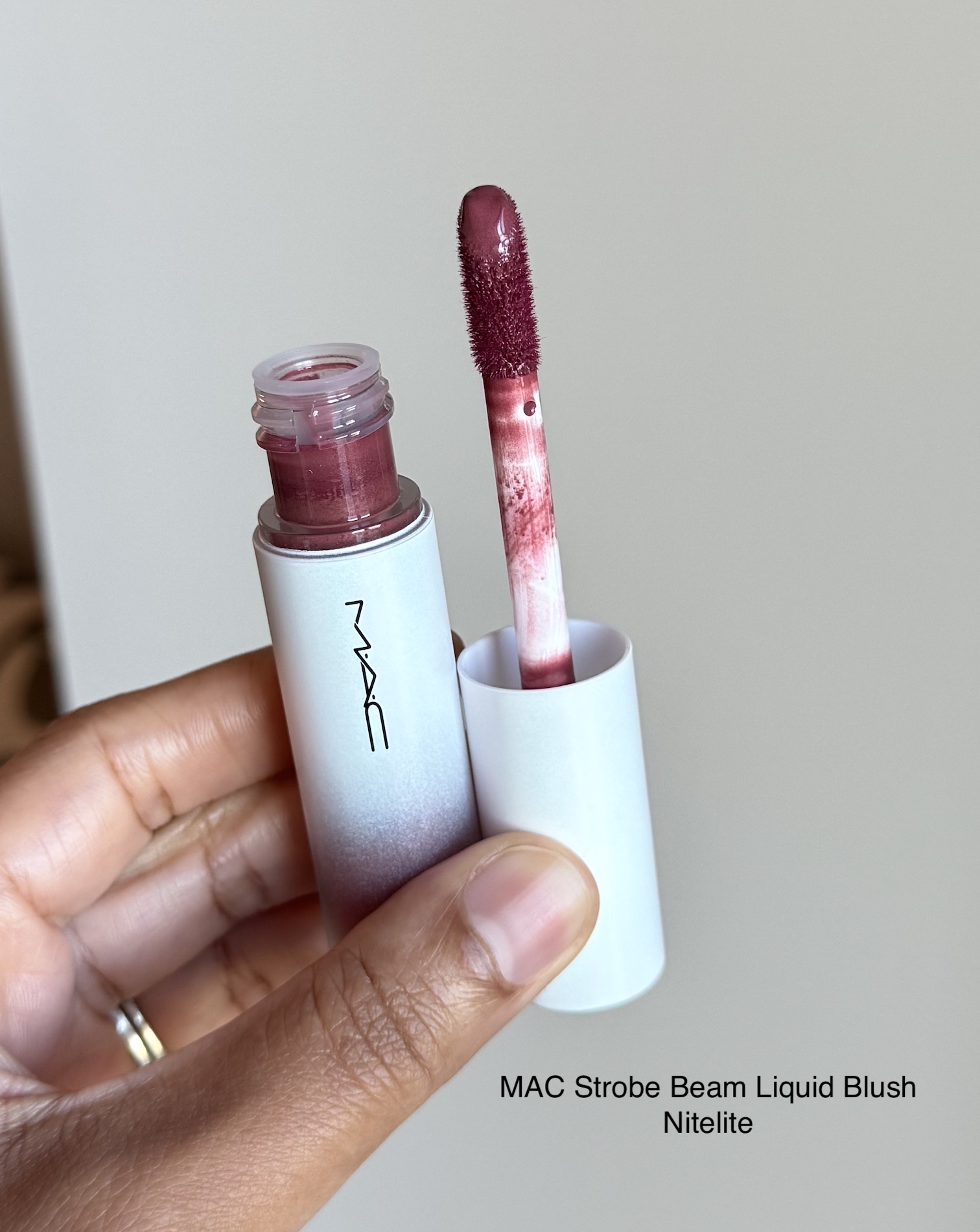 MAC Strobe Beam Liquid Blush Nitelite Review and Swatch Medium Dark Skin