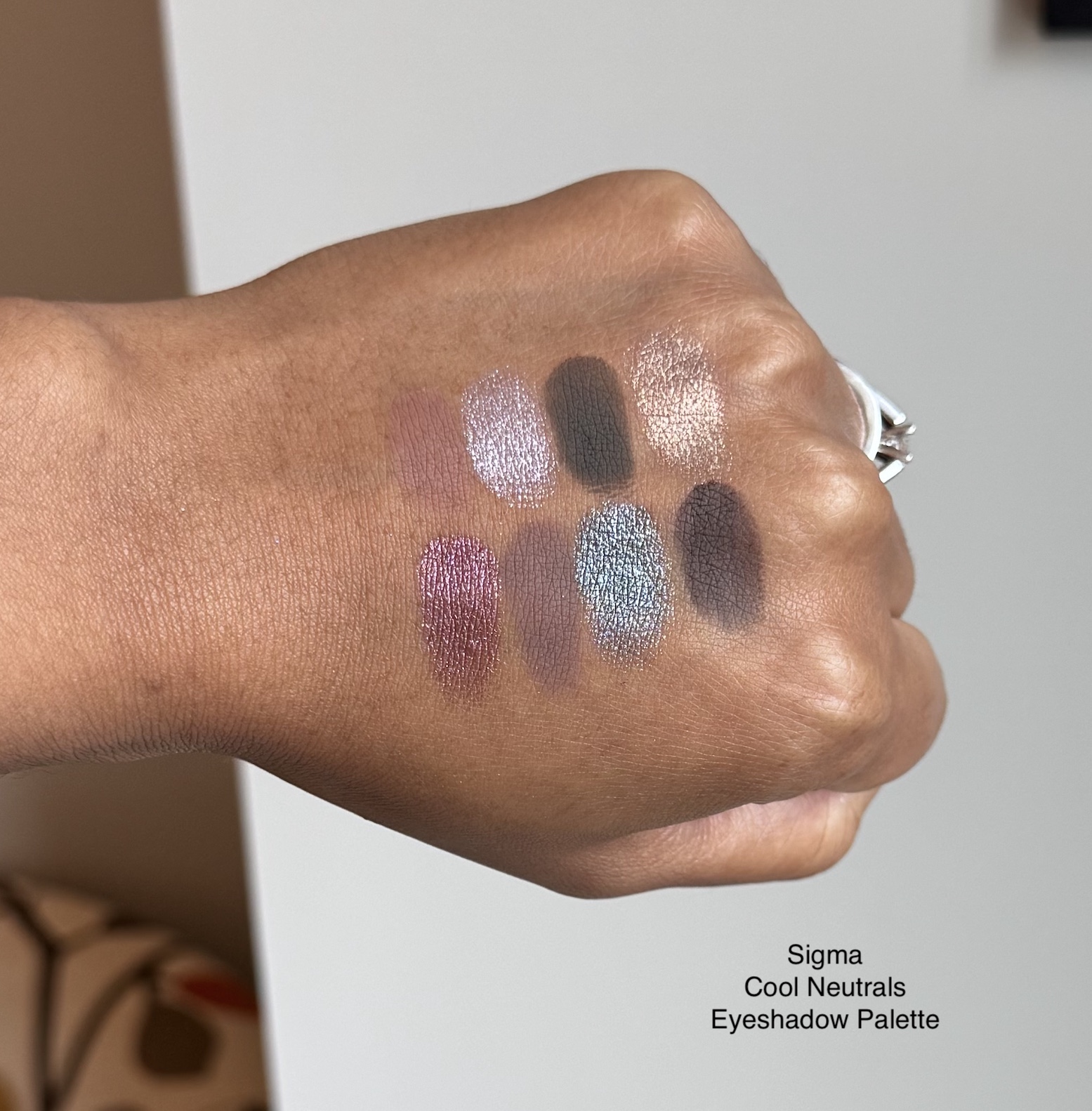Sigma Cool Neutrals Eyeshadow Palette Right Side Swatches Medium Dark Skin