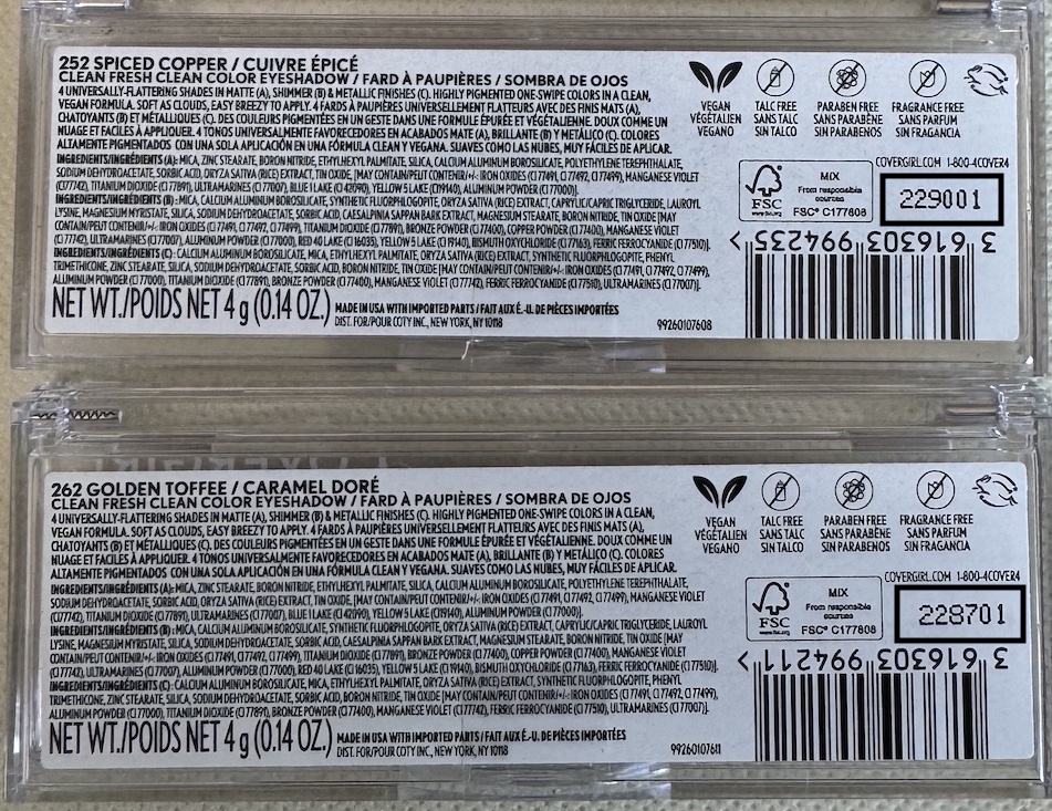 CoverGirl Clean Color Eyeshadows 252 Spiced Copper and 262 Golden Toffee Review Swatches