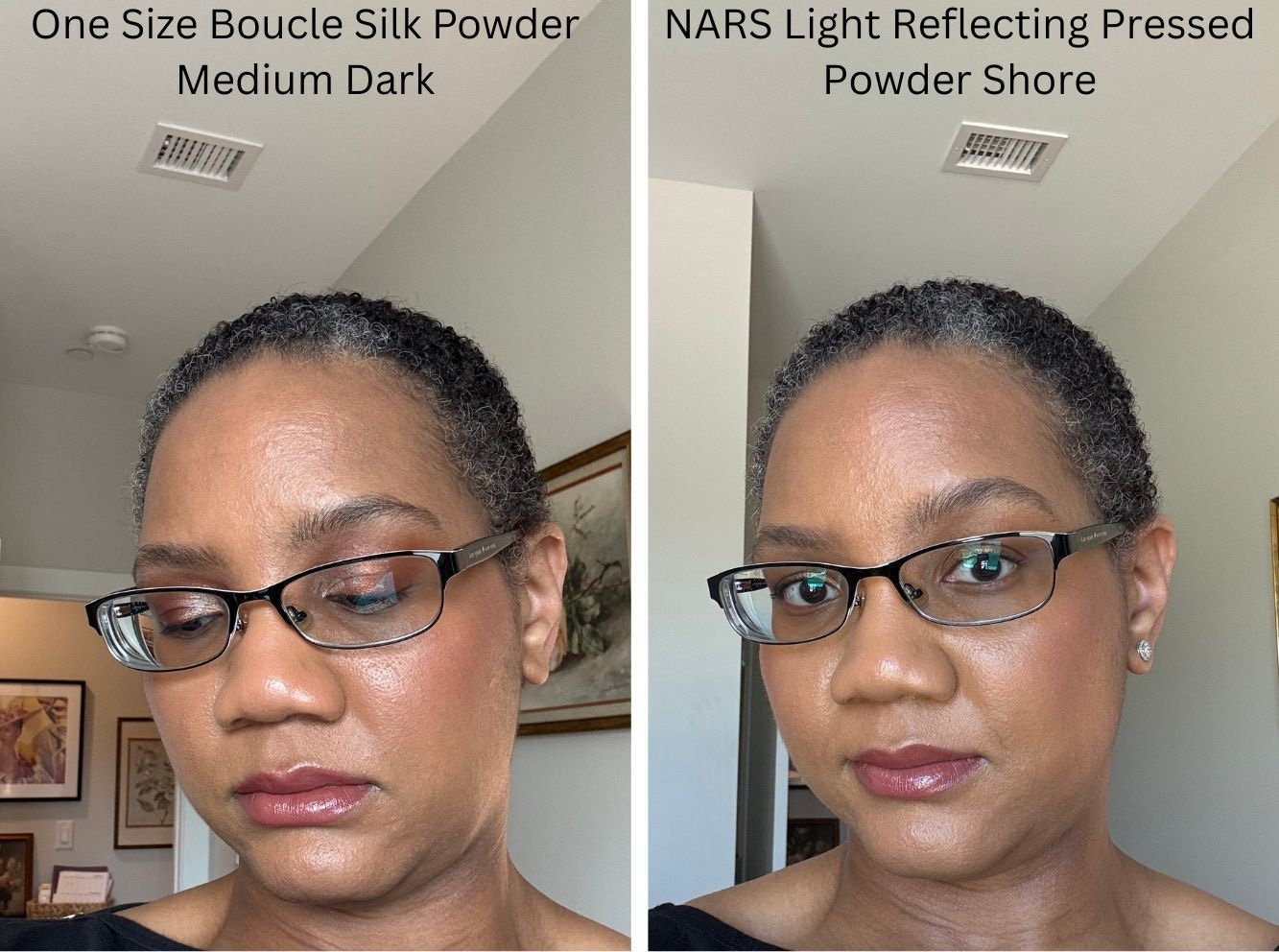One Size Boucle Silk Airbrushed Talc-Free Finishing Powder Medium Dark vs NARS Light Reflecting Pressed Powder Shore