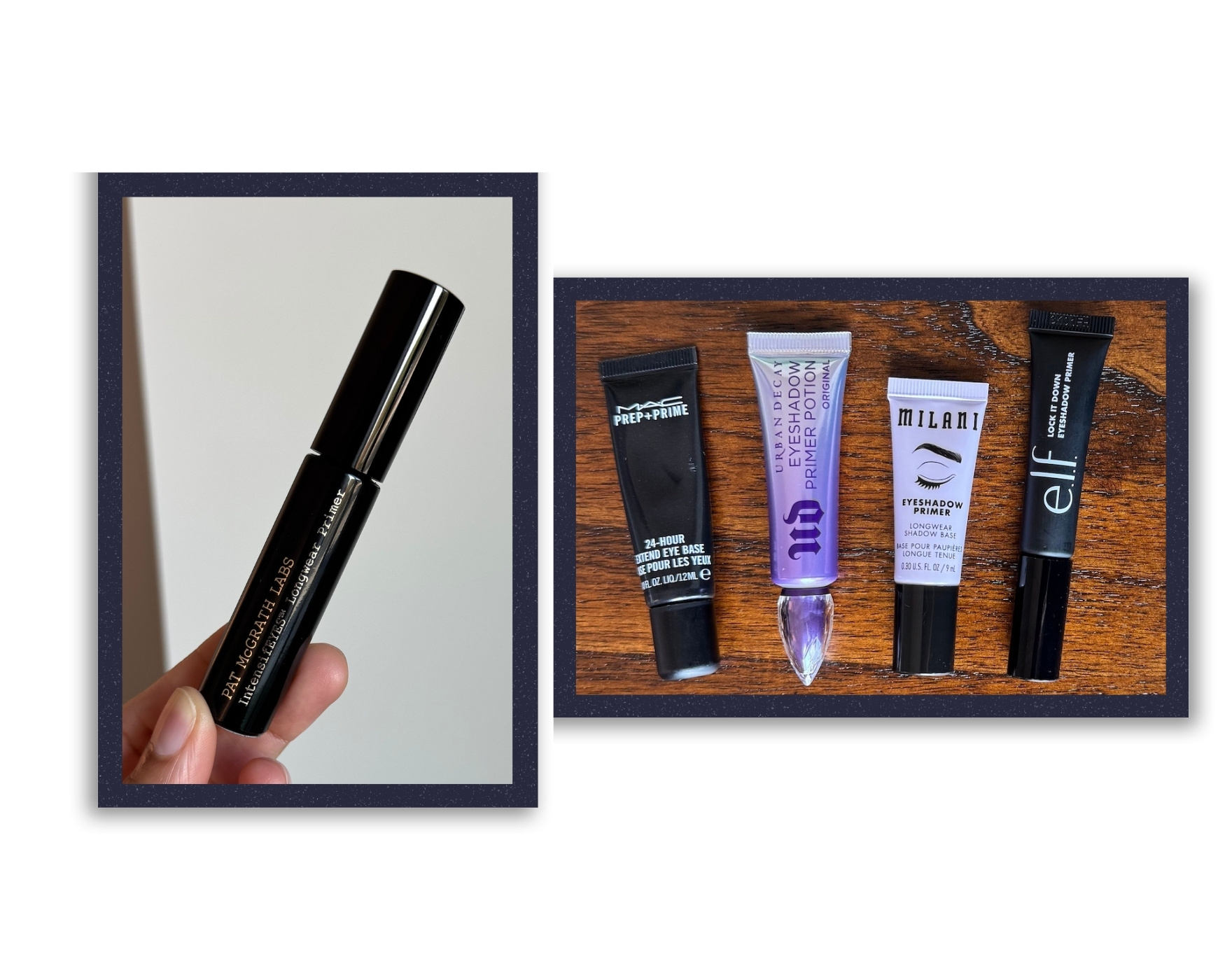 Pat McGrath Labs Intensifeyes Longwear Primer, MAC Prep + Prime 24-Hour Extend Eye Base, Urban Decay Primer Potion, Milani Stay Put Eyeshadow Primer, and elf Lock It Down Eyeshadow Primer Reviews