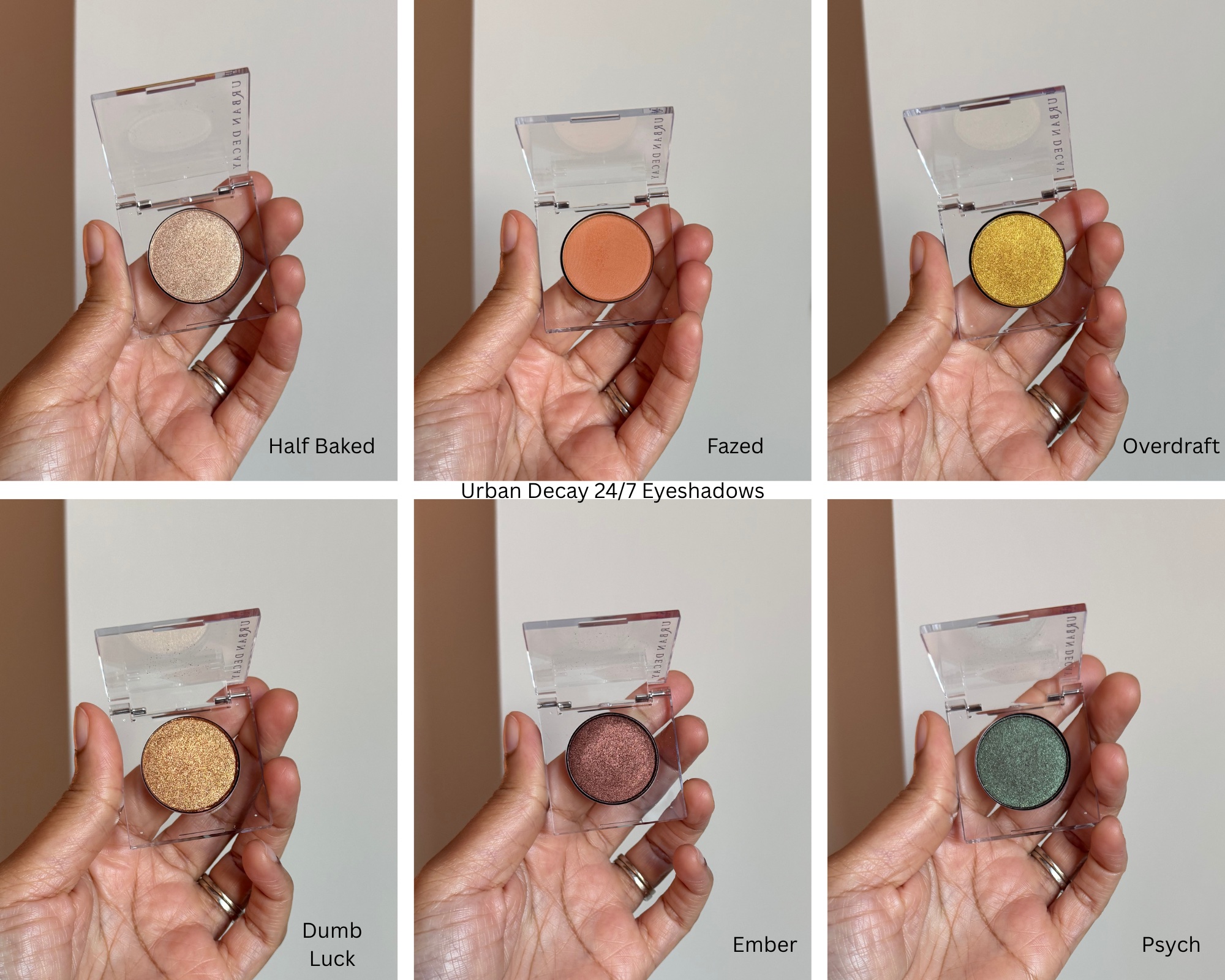 Urban Decay 24/7 Eyeshadow (Half Baked, Fazed, Overdraft, Dumb Luck, Ember, Psych Swatches)