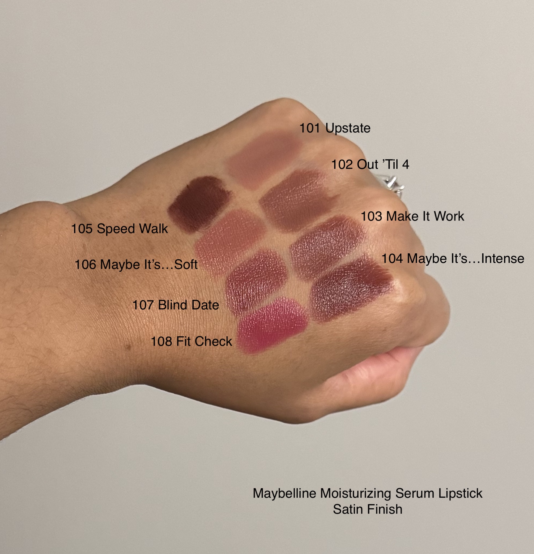 Maybelline Serum Lipstick Satin Swatches All Shades Medium Dark Skin
