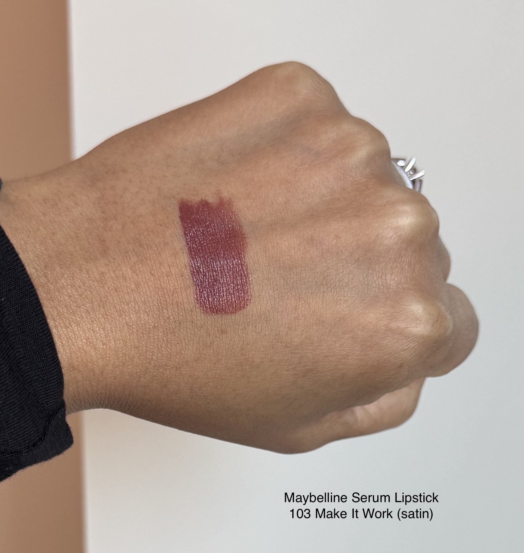 Maybelline Moisturizing Serum Satin Lipstick 103 Make It Work Swatch Medium Dark Skin