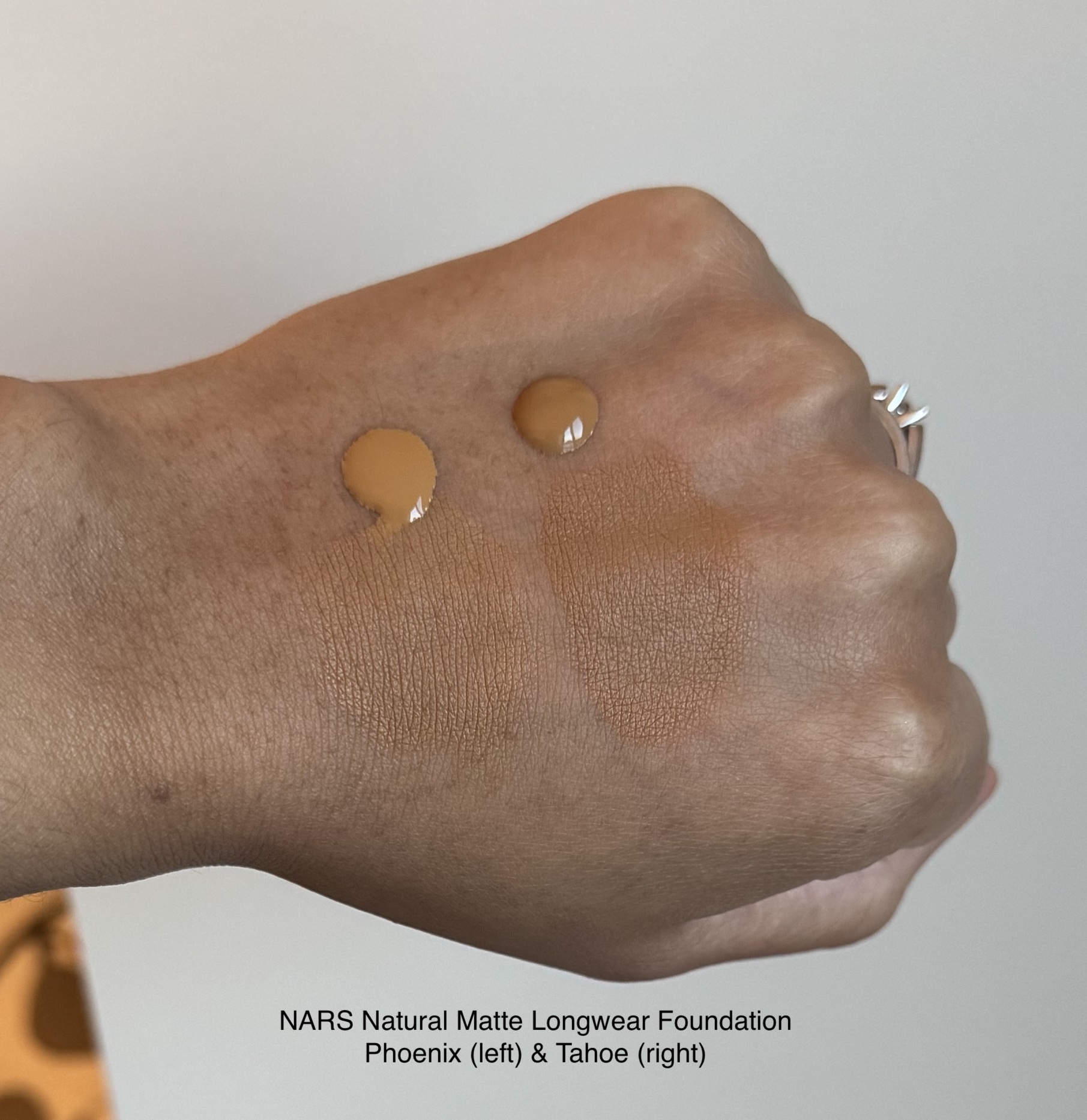 NARS Natural Matte Longwear Foundation Phoenix and Tahoe Swatches Medium Dark Skin