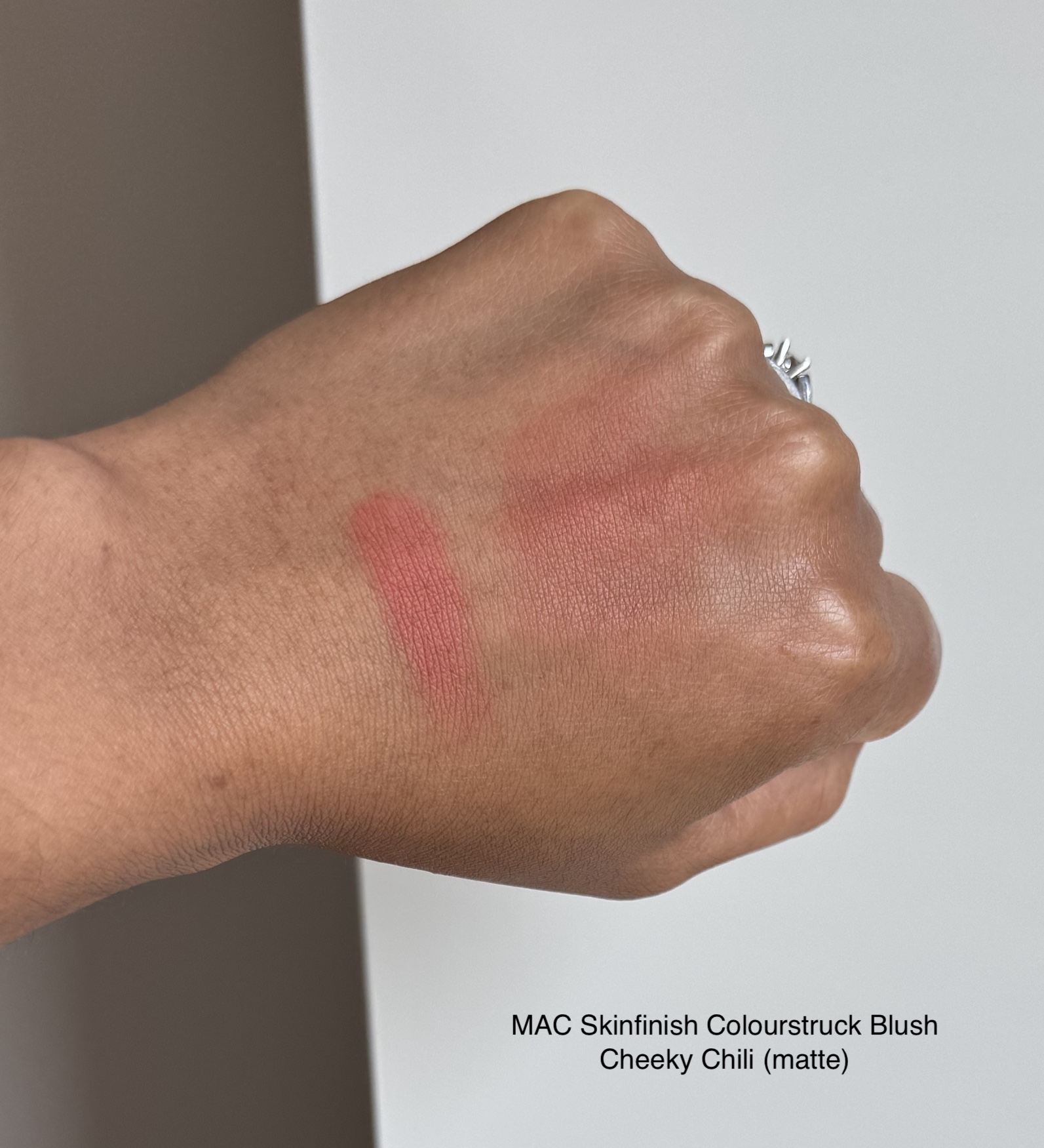MAC Cheeky Chili Skinfinish Colourstruck Blush Swatch Medium Dark Skin