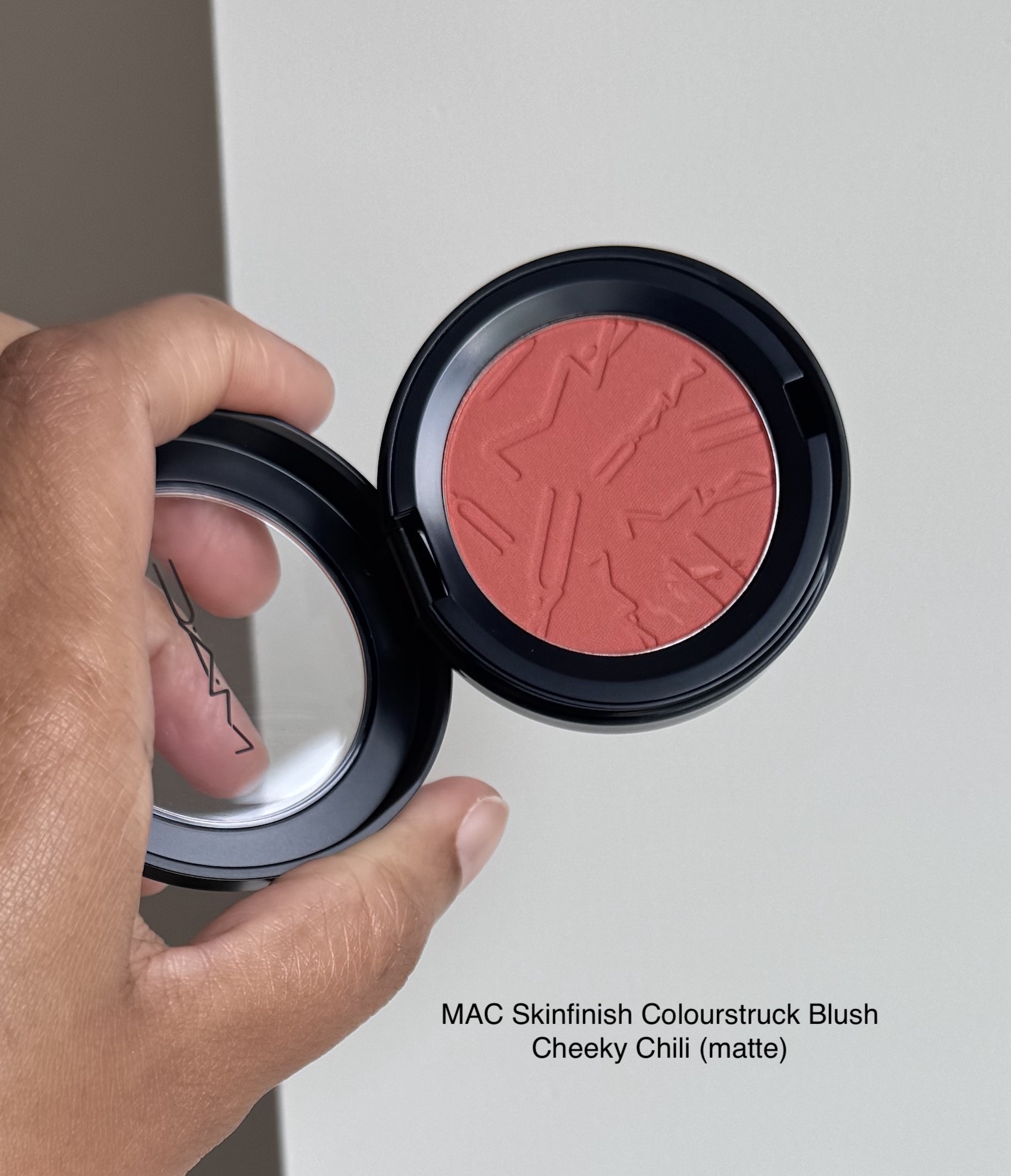 MAC Cheeky Chili Skinfinish Colourstruck Blush Swatch Medium Dark Skin
