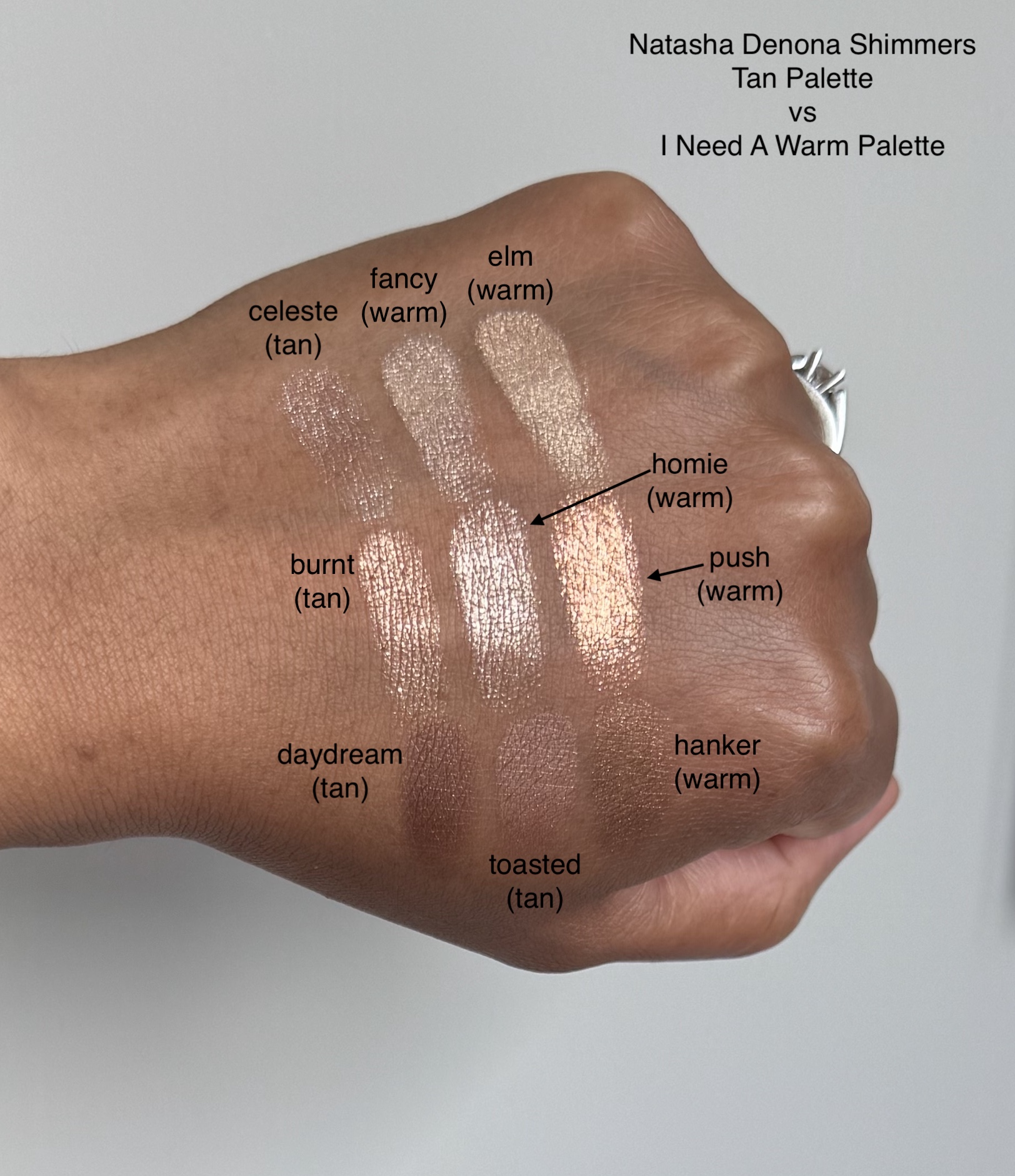 Natasha Denona Tan and I Need A Nude Eyeshadow Palette Swatches Compared