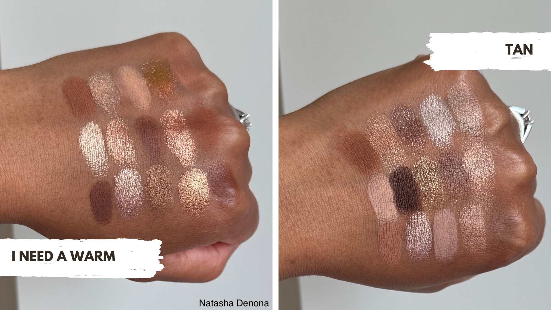Natasha Denona Tan Eyeshadow Palette vs I Need A Nude Comparison Swatches Medium Dark Skin